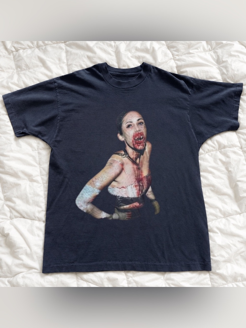 Halloween Graphic Black Women's Crewneck Tee - Retro Distressed Portrait
